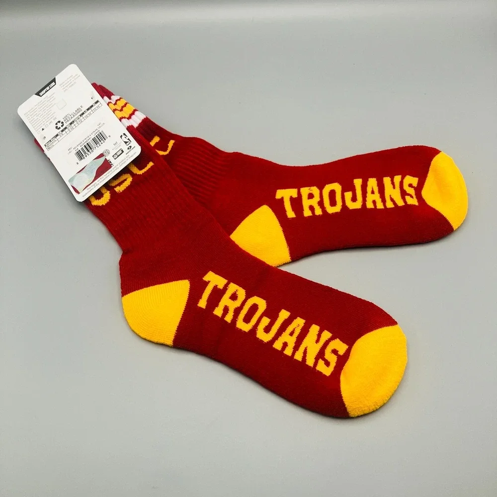 For Bare Feet FBF USC Trojans Crew Socks Red/Yellow‎ Men's LARGE 10-13 New